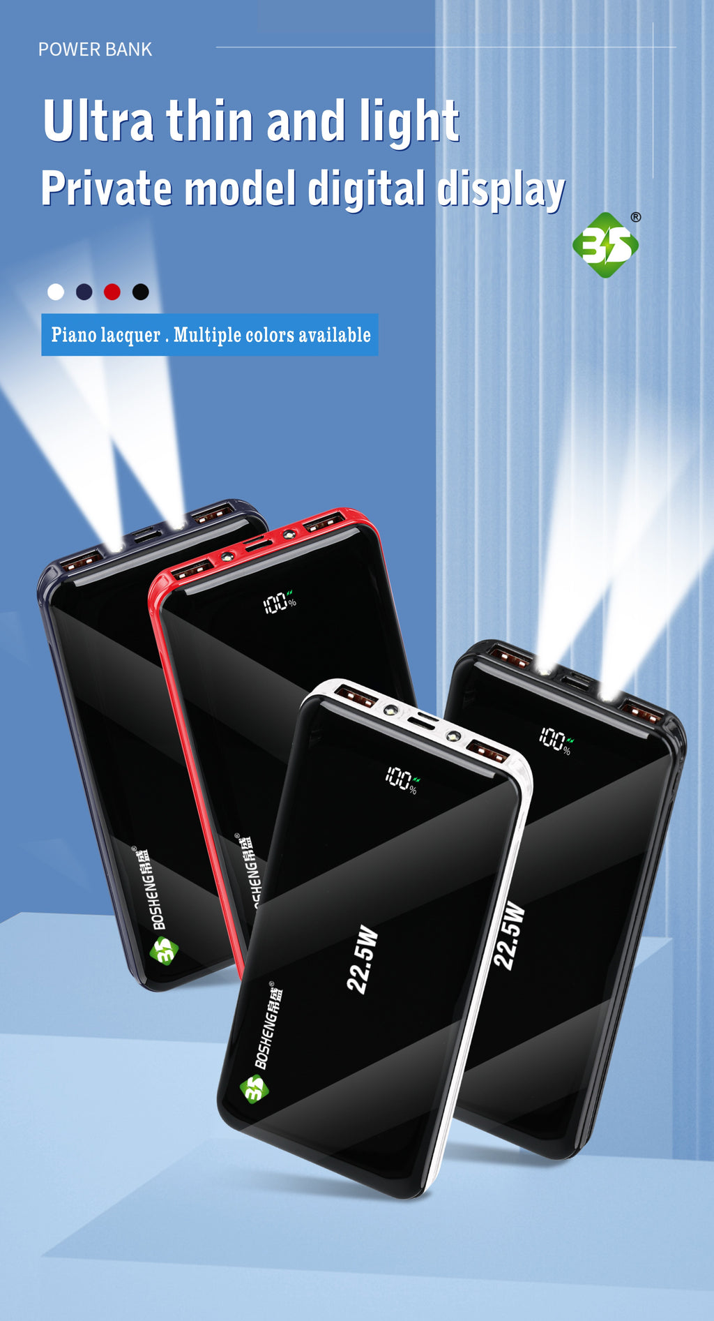 Portable Power Bank charge rapide Pack de batterie universel pour iPhone