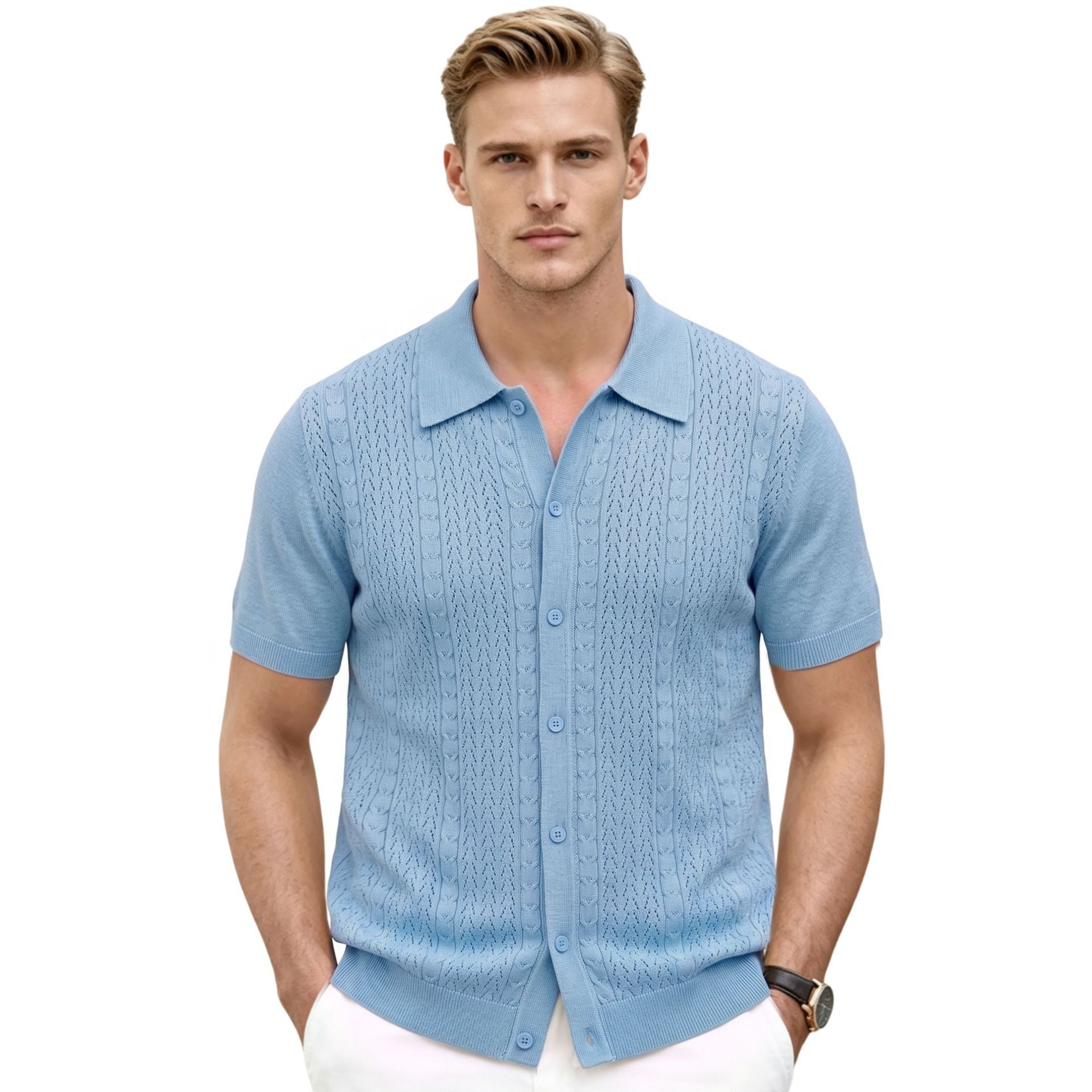 Été Solide-couleur Hollow-out Manche courte maille Top