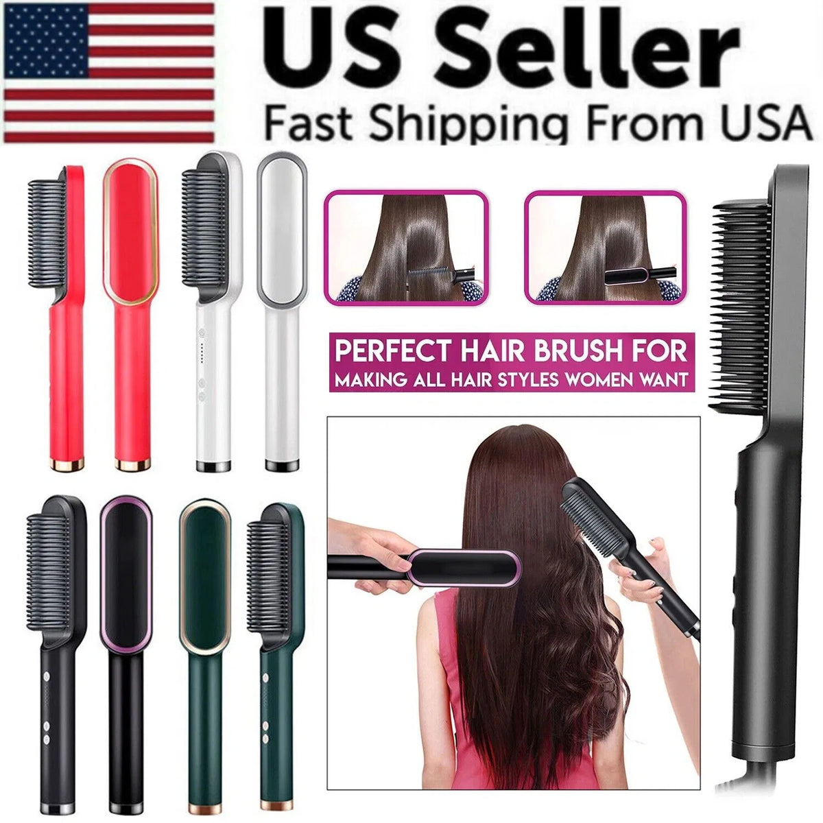 Brosse de redresseur de cheveux Redresseur Comb électrique réglable chaleur