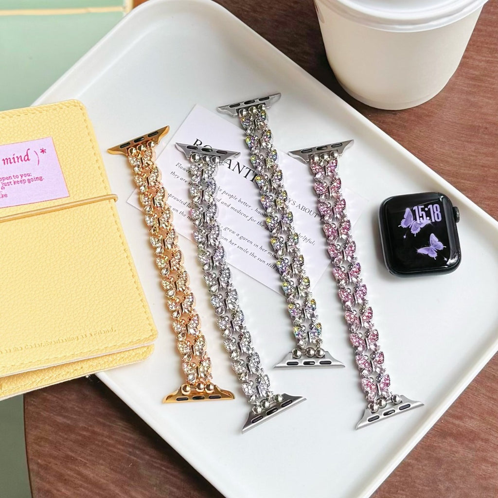 Bracelet de montre élastique en strass pour papillons créatifs et polyvalents
