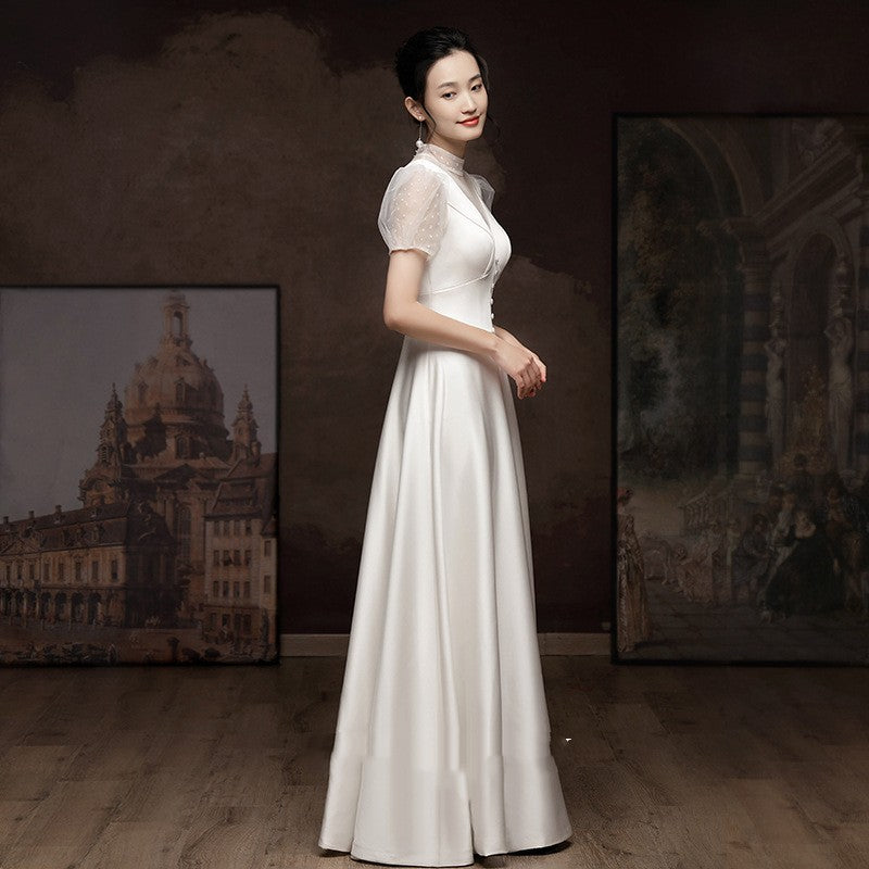 Fiançailles blanches Robe de mariée Femme Français Satin Robe de mariée légère