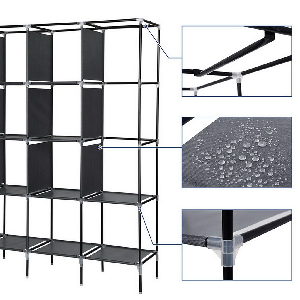 Rangement d'armoire portable de 67 pouces Sac de rangement 12 étagères 4 poches latérales Gr