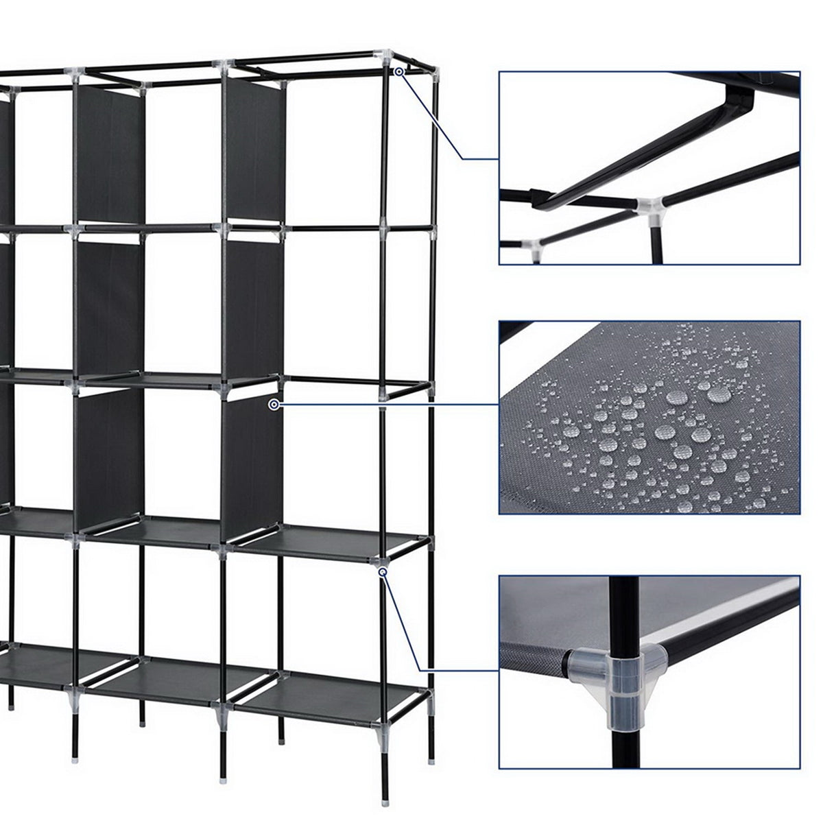 Rangement d'armoire portable de 67 pouces Sac de rangement 12 étagères 4 poches latérales Gr