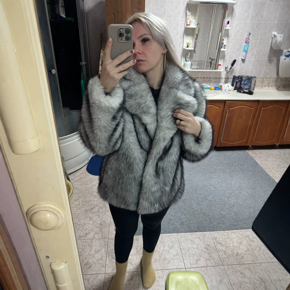 Femmes AutomneHiver chaud Faux fourrure manteau