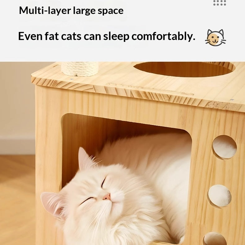 Arbre de chat en bois massif pour les petites maisons