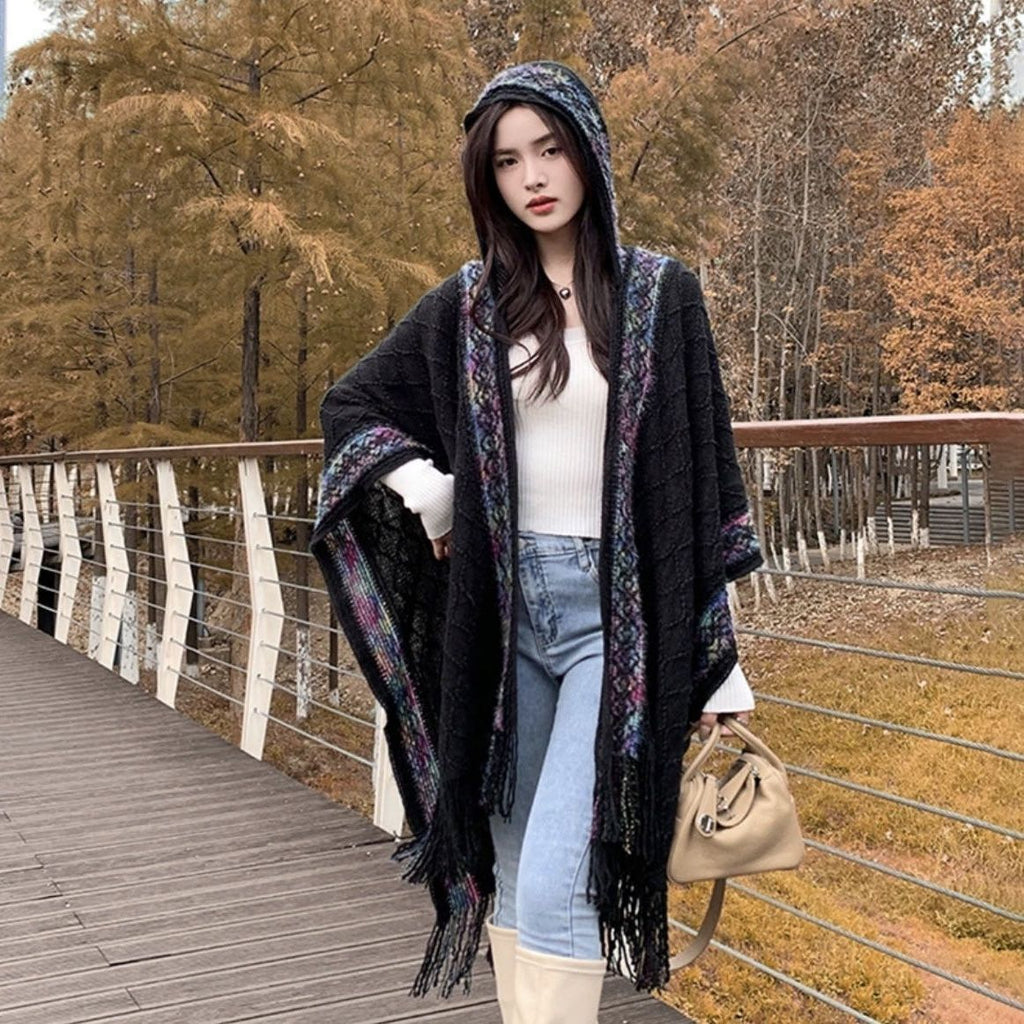 Châle à capuchon de style ethnique pour les femmes