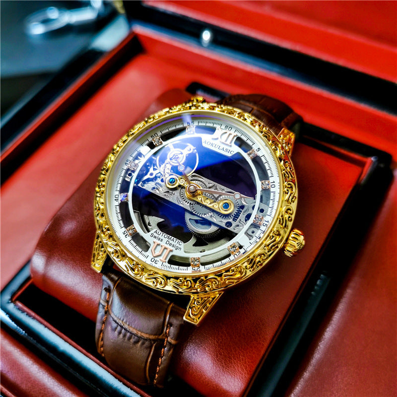 Montre mécanique automatique hommes double face Hollow étanche
