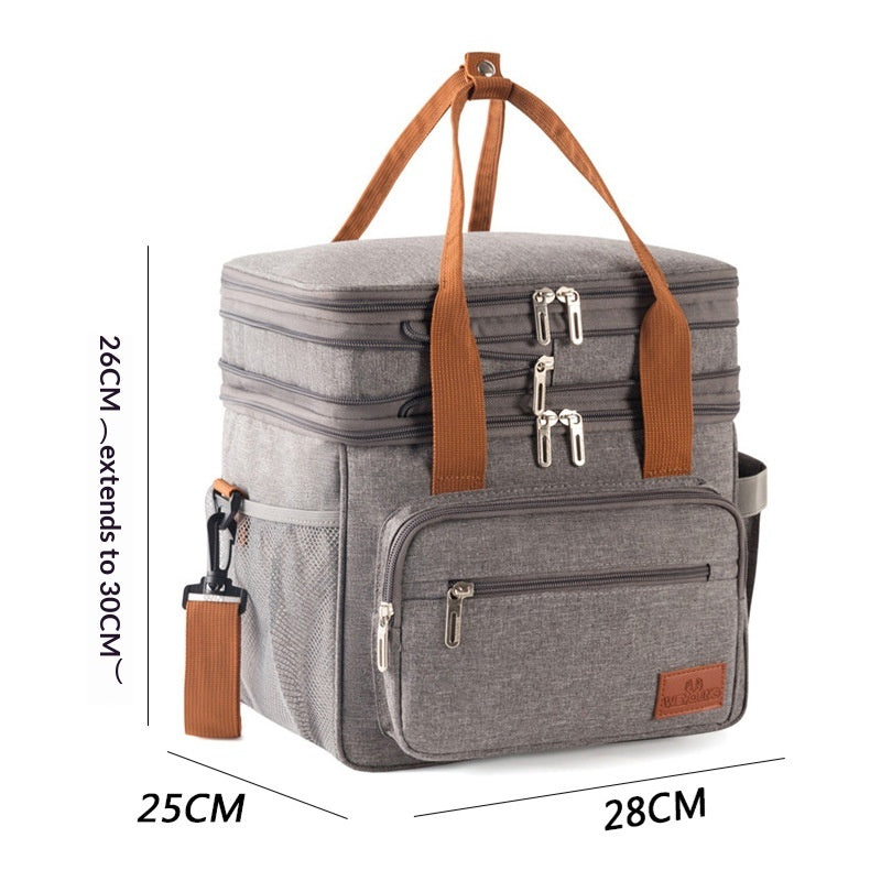 Sac à lunch double couche haute capacité avec isolation thermique pour picnics
