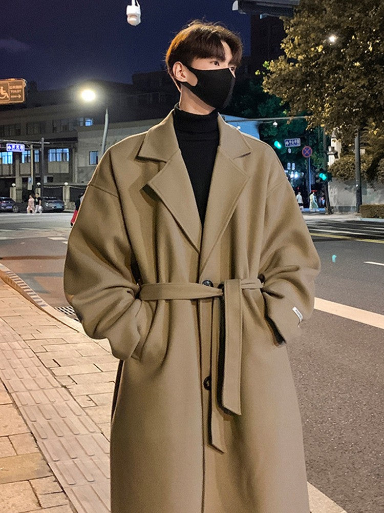 Manteau de laine mi-long style britannique d'hiver pour hommes