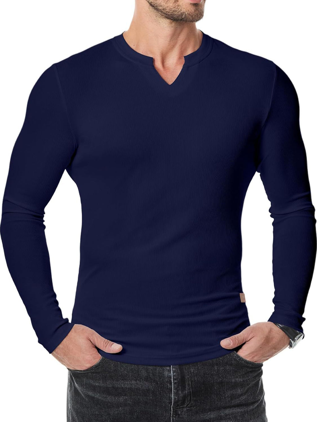 Amazon Commerce extérieur Automne et hiver Hommes V-col Pit T-shirt Solid Color Casual Mode