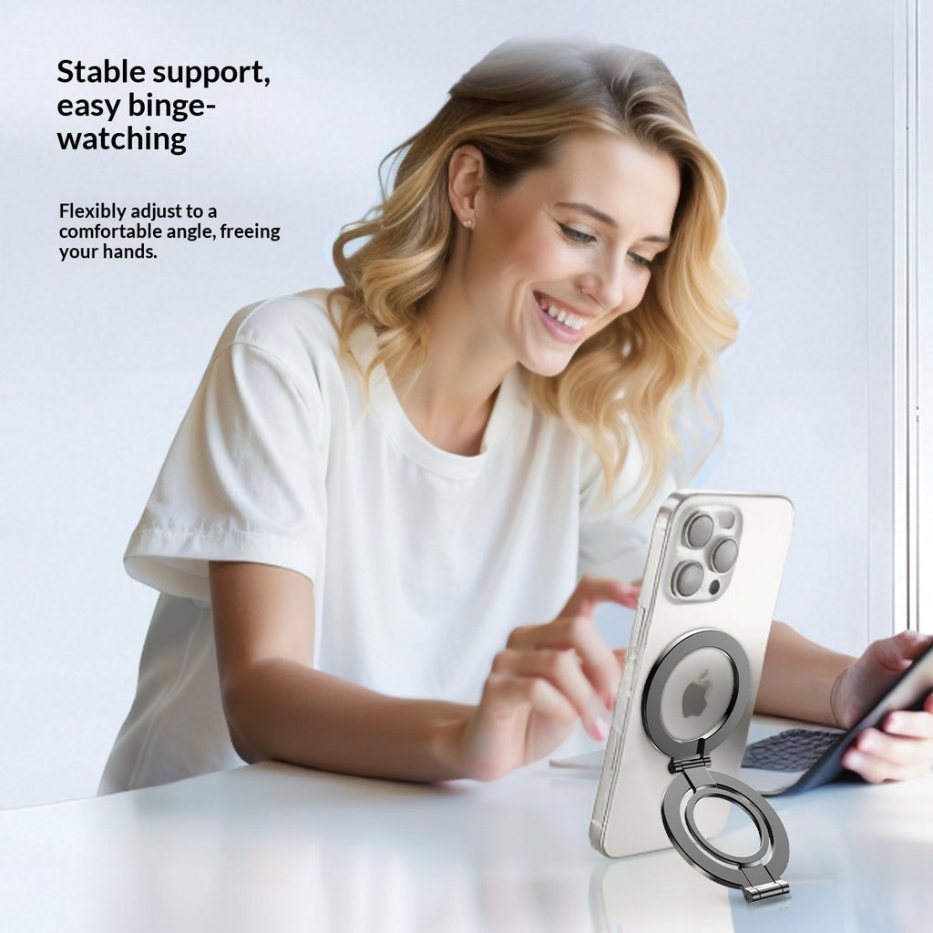 Porte-anneau magnétique à double tête avec support arrière pliable pour téléphones