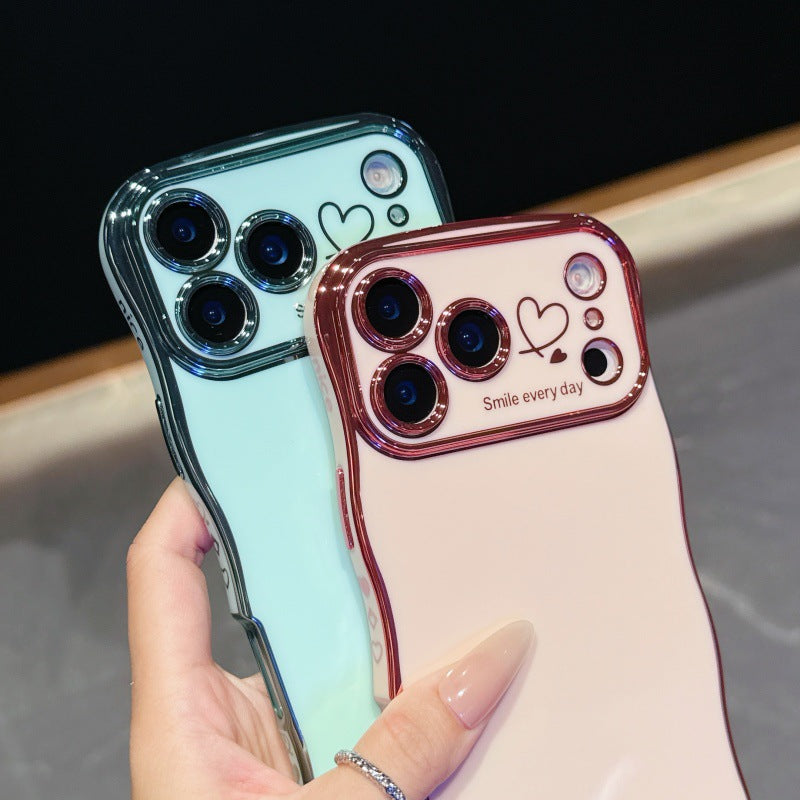 Couverture de protection anti-dérapante pour téléphone à double cœur à ondes électroplaquées