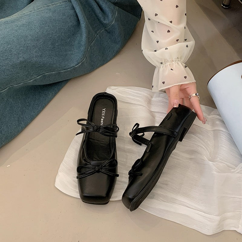 Femmes Style doux Bow Polka Dot fermé orteil Mules
