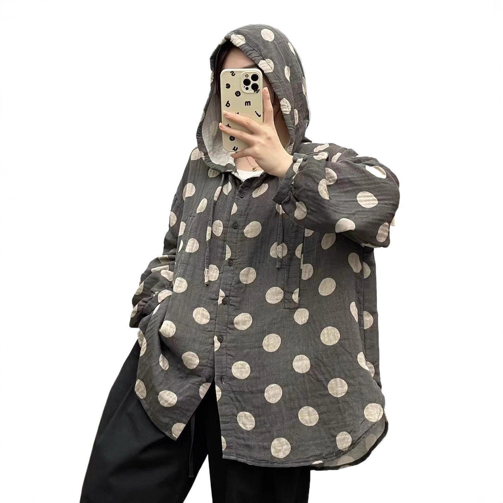 Femmes Cardigan Hoodie avec imprimé Polka-Dot