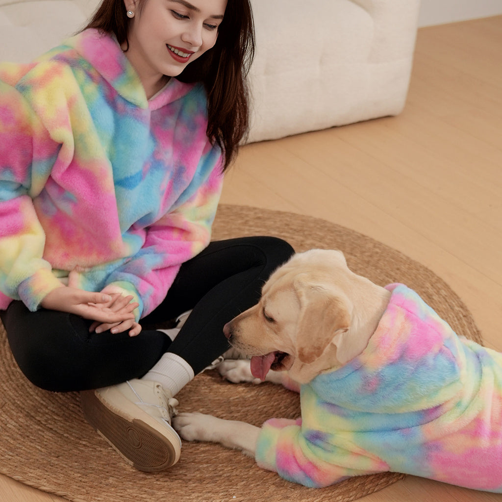 Animaux de compagnie Hoodie Tie Dye Rabbit Fur Rainbow-colored Dog Hoodie
