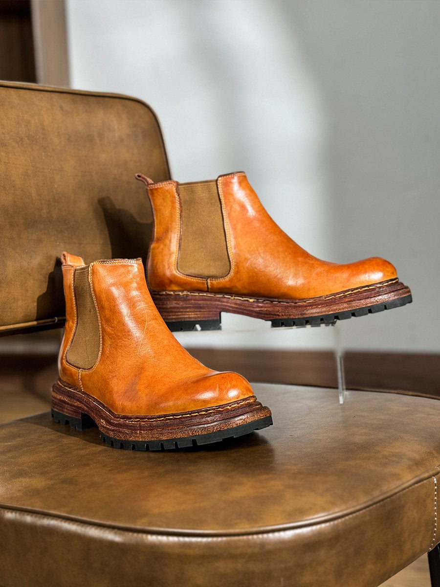Bottes en cuir vintage de taille plus épaisse pour hommes