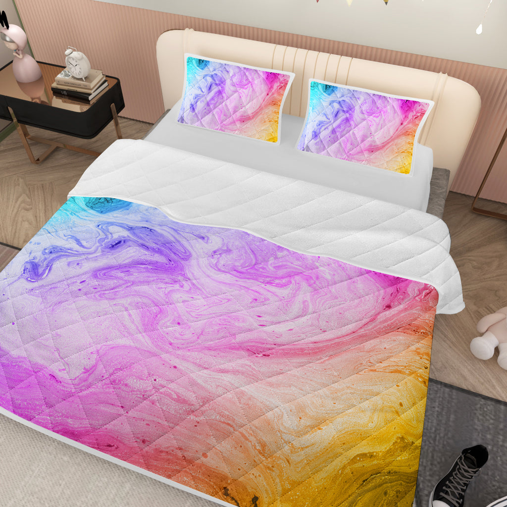 Ensemble de literie en marbre arc-en-ciel souple en microfibre Pastel