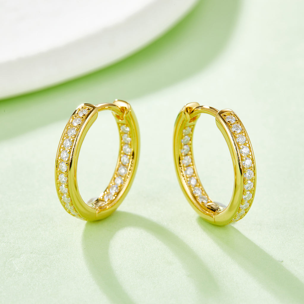 S925 Argent Sterling 40pcs Moissanite Huggie Boucles d'oreilles Hoop Femmes 14,5mm Platine plaqué GR