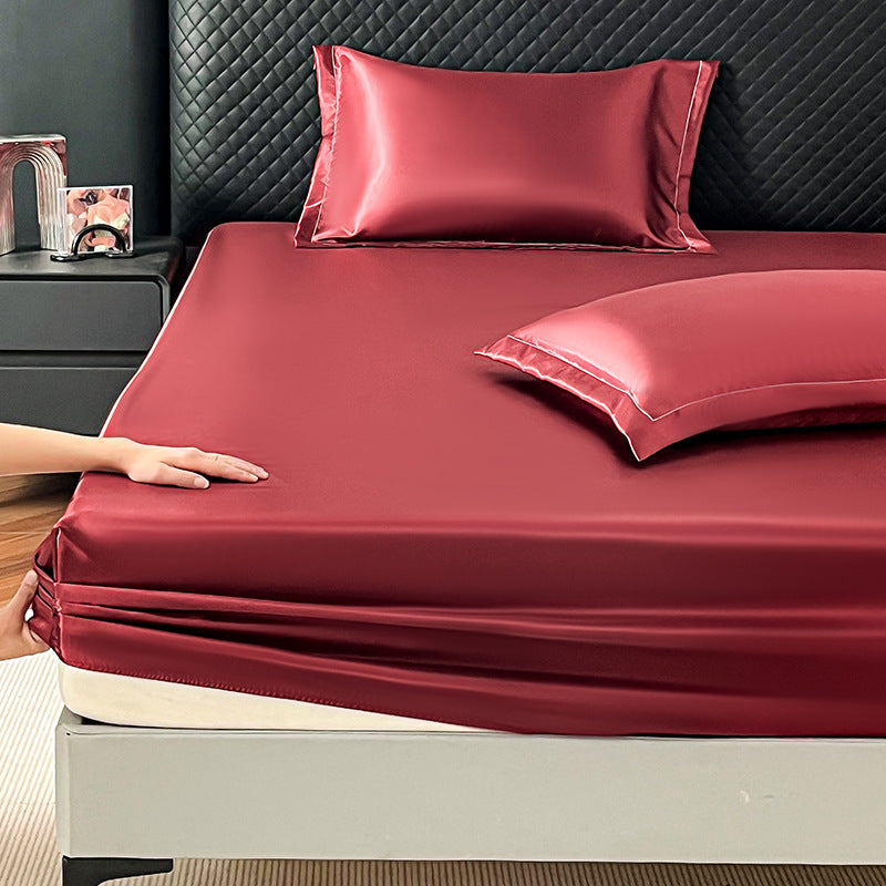 Satin look Ice Silk Fitted Bed Sheet - Single Size Smooth Breathable Matelas Cover for Be