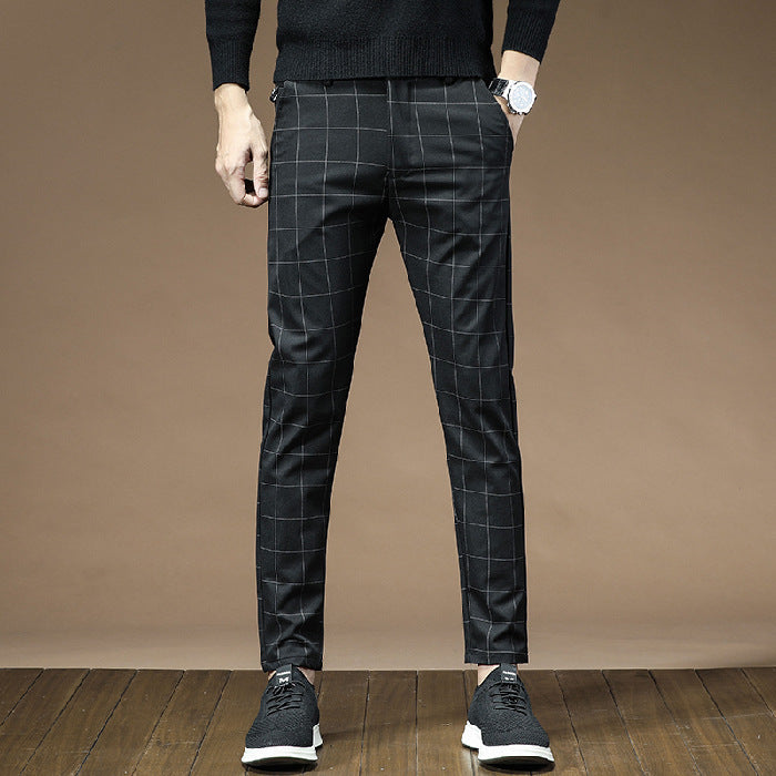 Pantalons de robe pour hommes en Plaid Noir