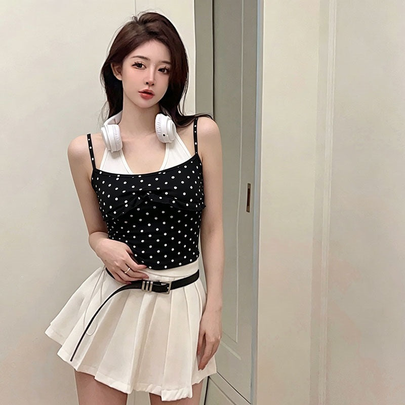 Faux deux pièces Halter-Neck Polka-Dot Camisole pour les femmes