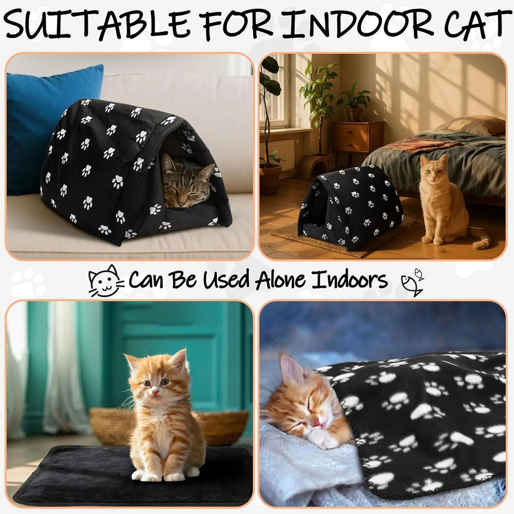 Outdoor Winter Cat House with Self-Heating Pad 17 in X 12 in Waterproof Foldable