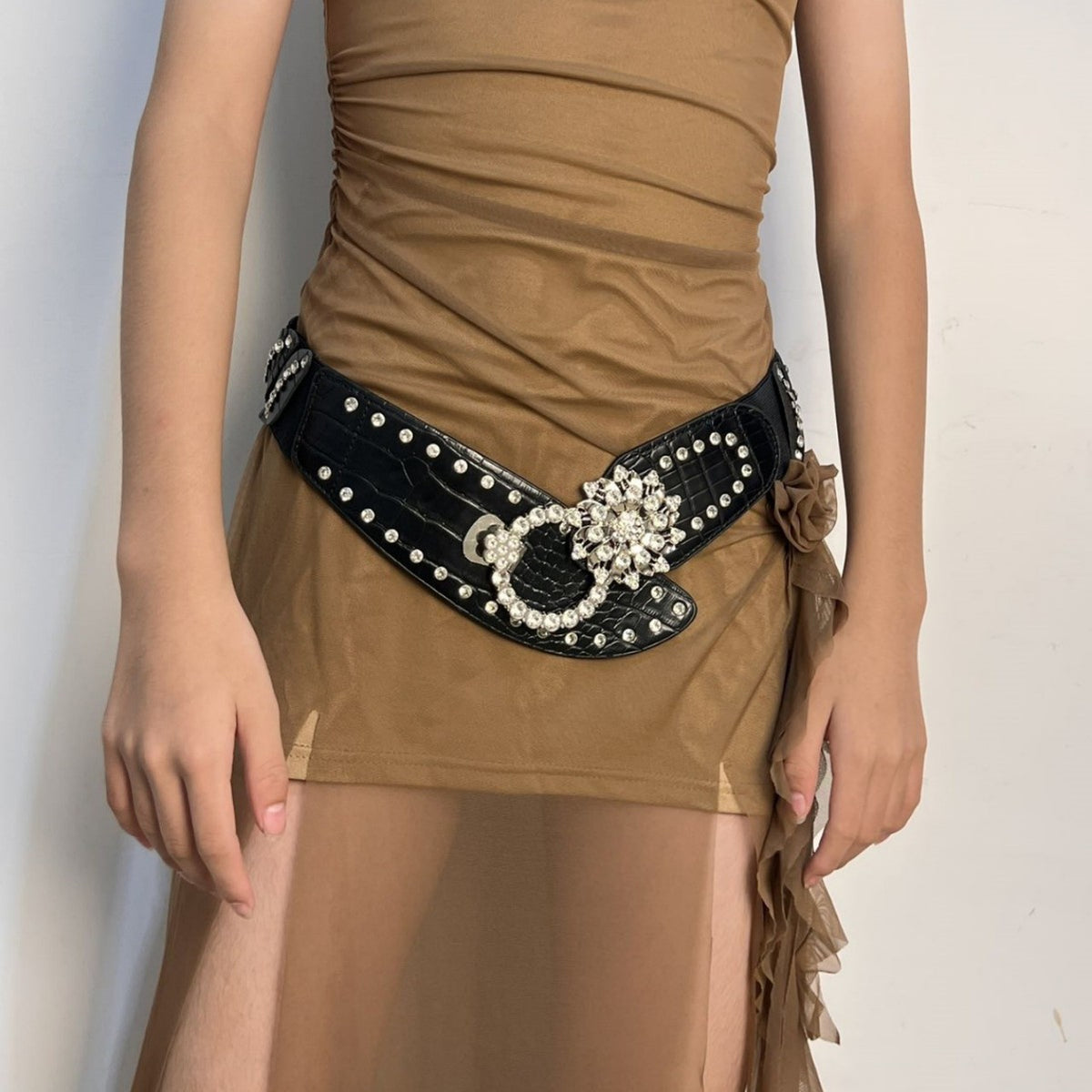 Ceinture élastique en faux cuir pour femmes