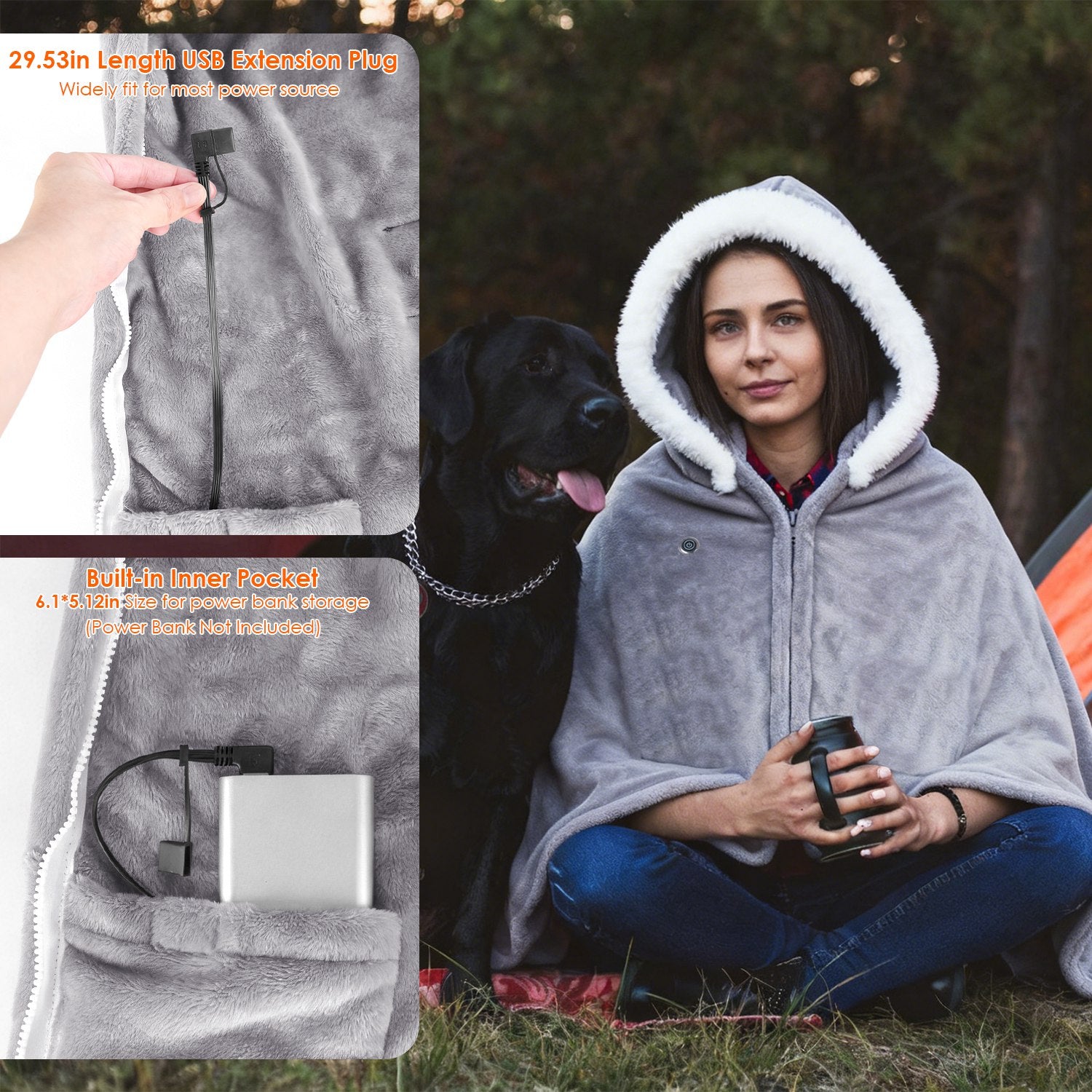 Couverture chauffante chauffante avec batterie 20000mah Pack à double face Ele Portable