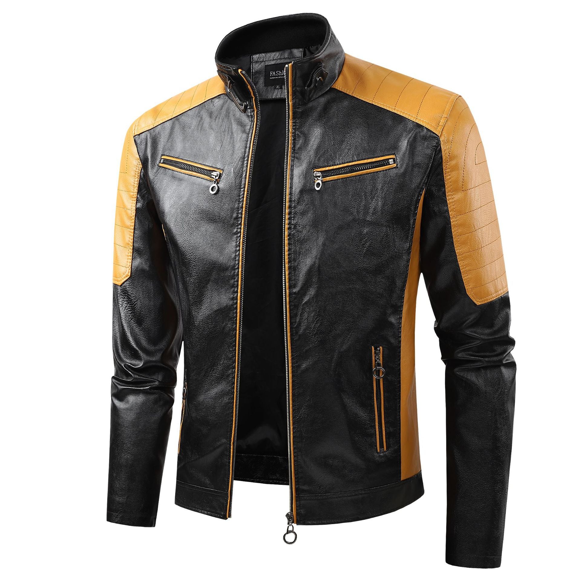 AutomneHiver Casual Biker-Style Patchwork Veste en cuir
