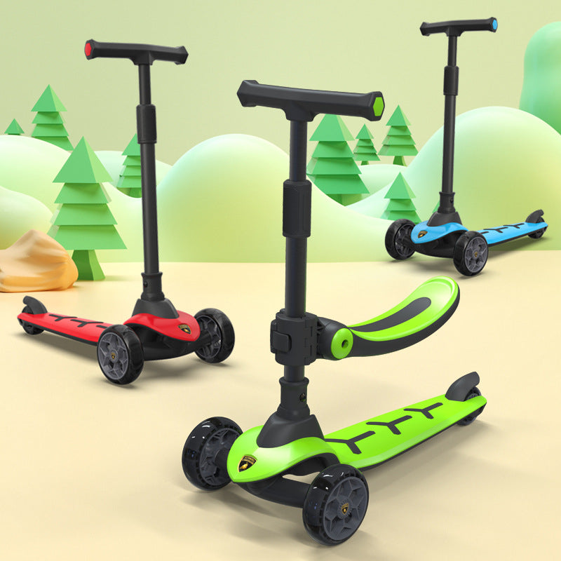 Un scooter que les enfants peuvent s'asseoir ou rouler