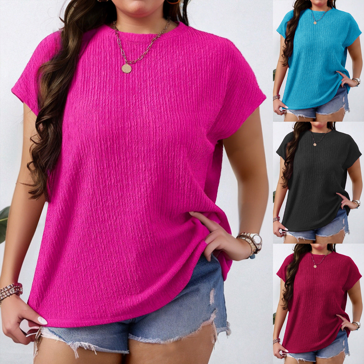 T-shirt Bishop-Sleeve pour femme Col rond