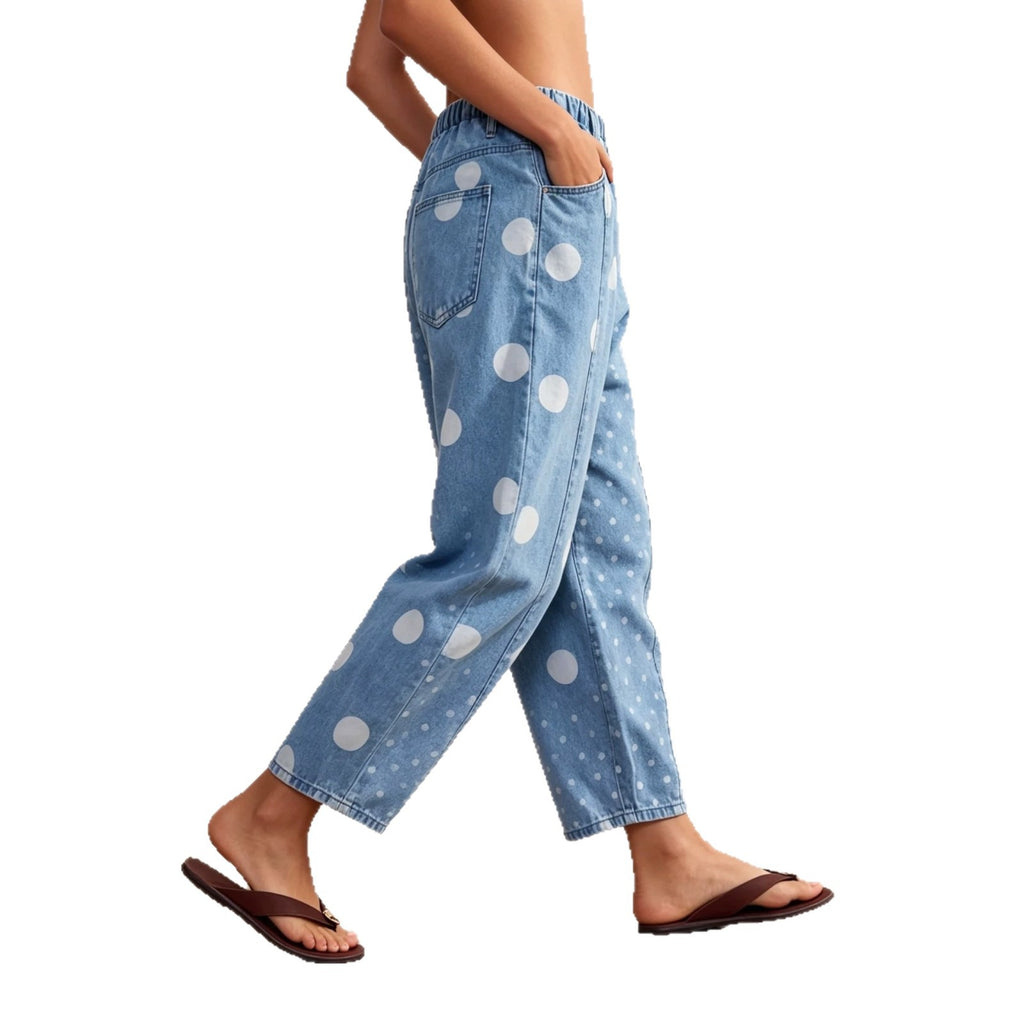 Patchwork pour femmes Polka-Dot Print Loose-Fit Jeans
