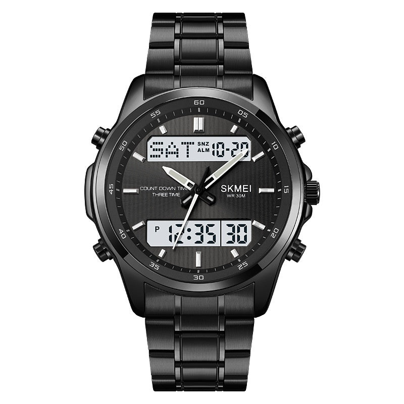 Montre en acier multifonctionnel pour hommes Double Display Sports