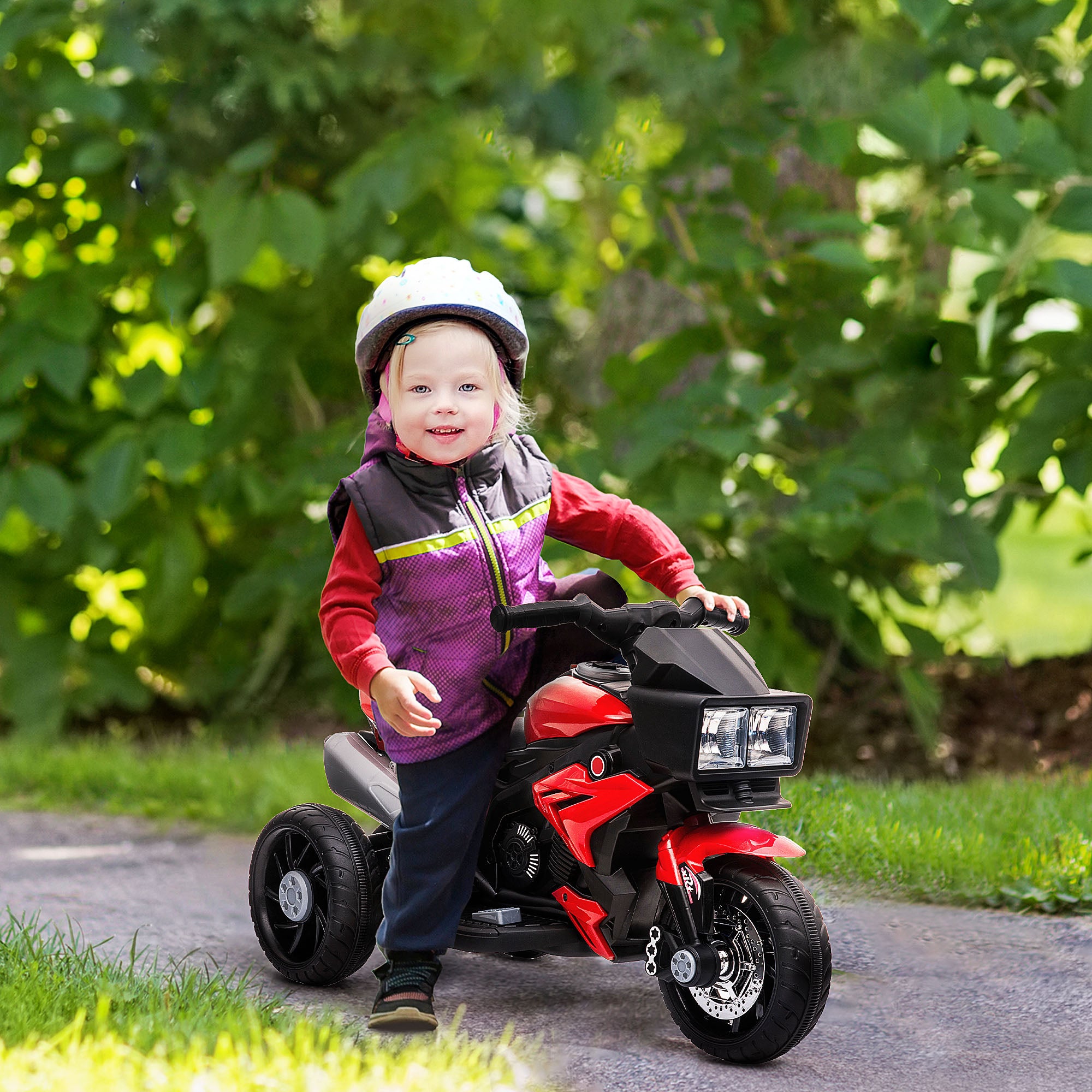 Jouet de moto électrique rouge 6V pour enfants avec phares en corne de musique