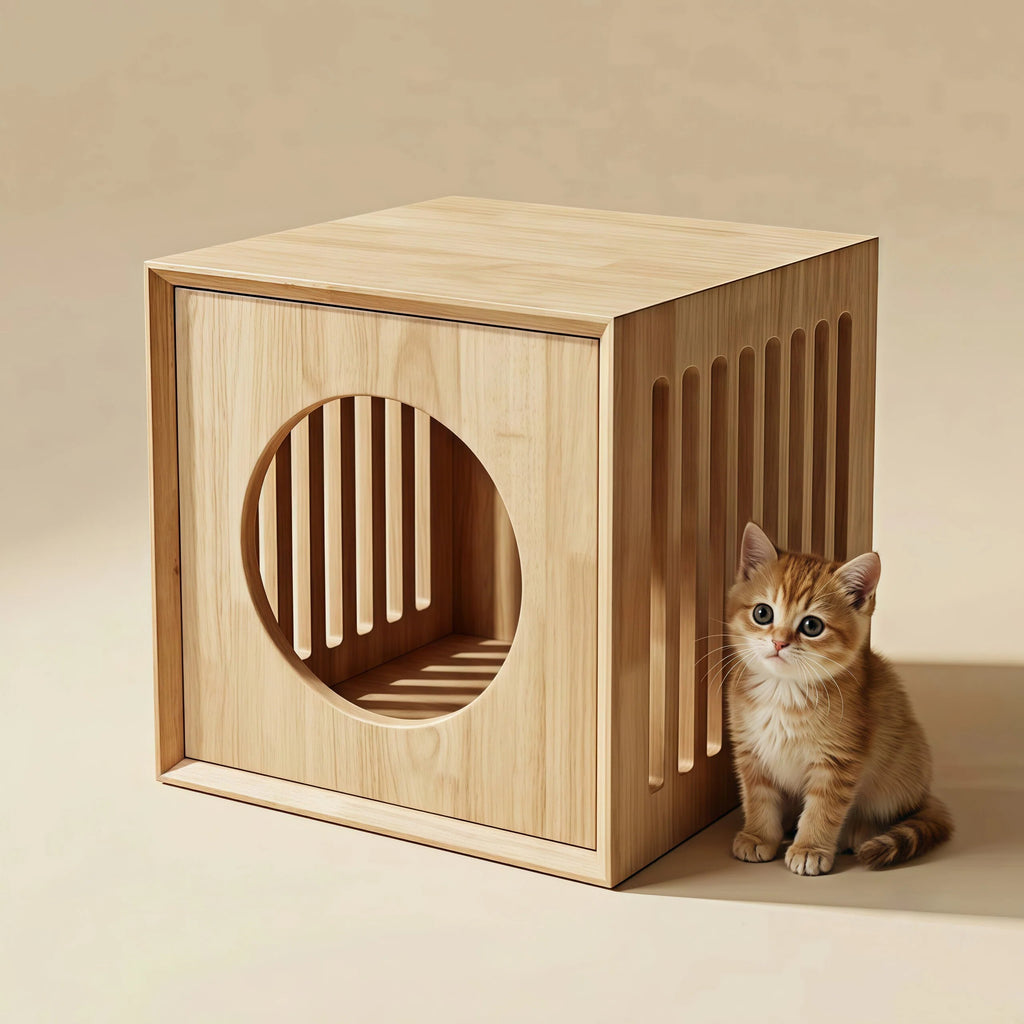 Lit de chat en bois massif en caoutchouc