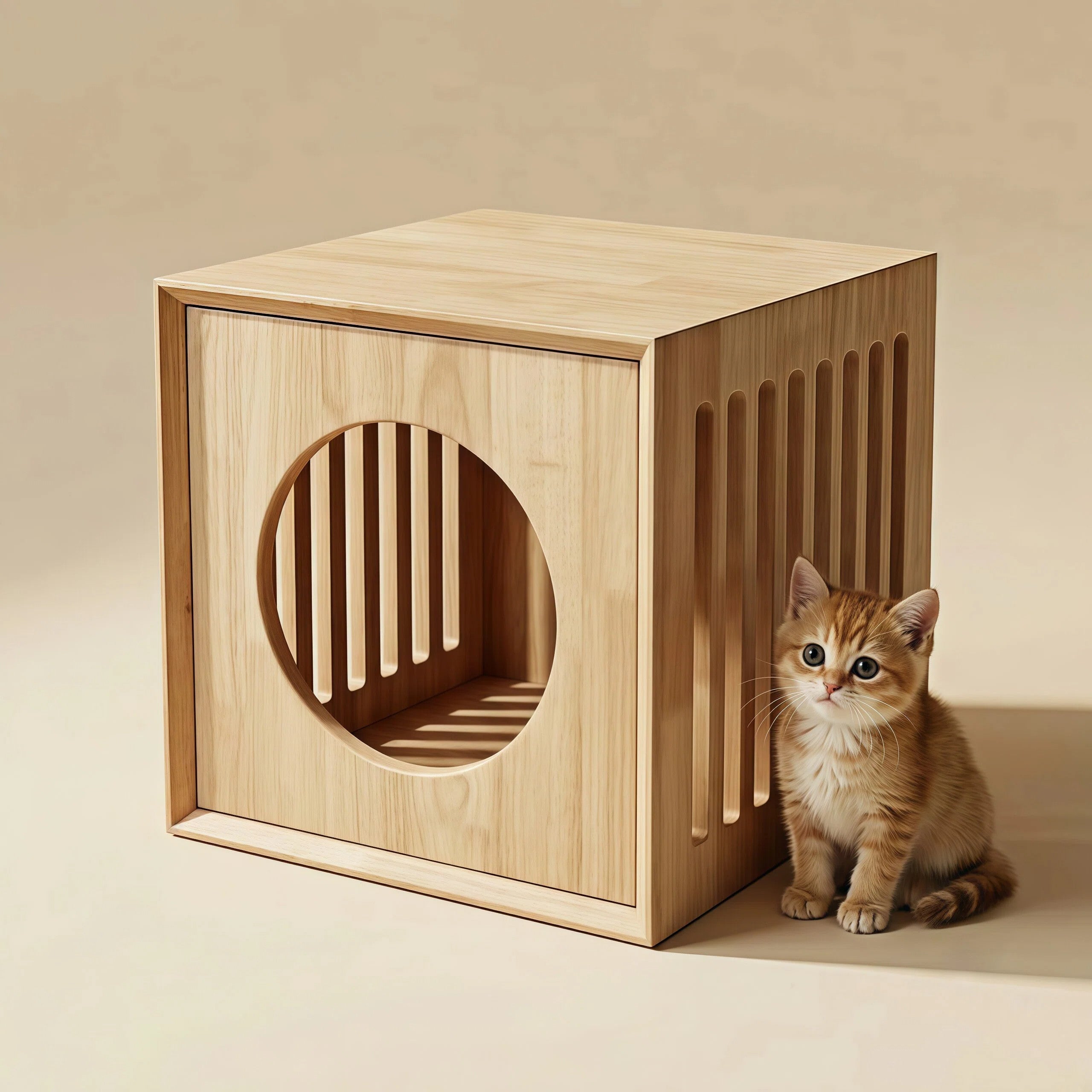 Lit de chat en bois massif en caoutchouc