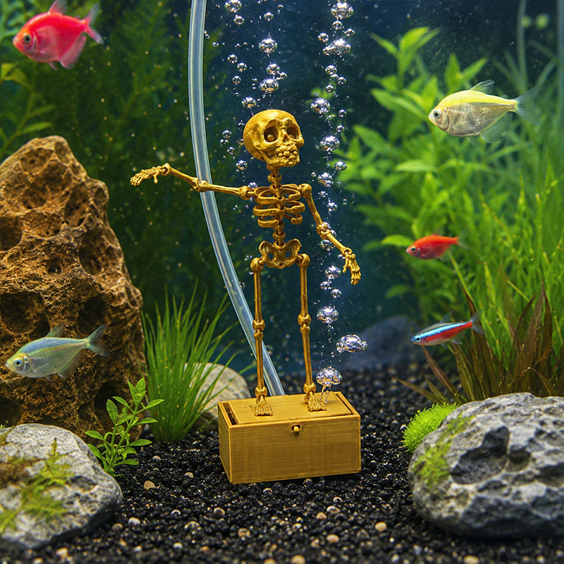 Décoration d'aquarium de squelette d'or avec joints mobiles