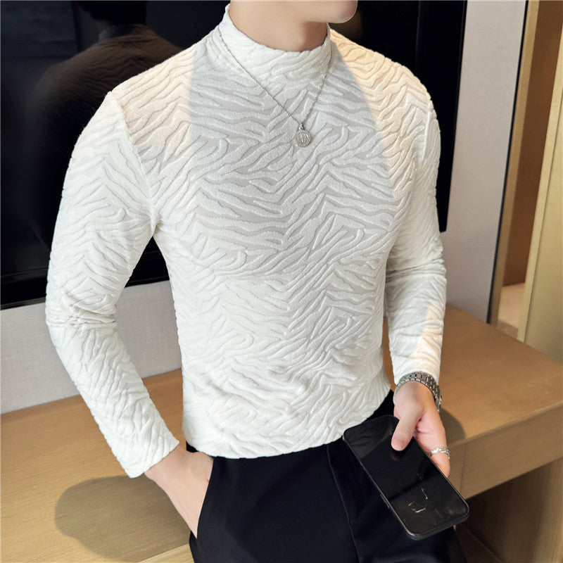 Manches longues Stretch Velours rayés Mock-neck Top