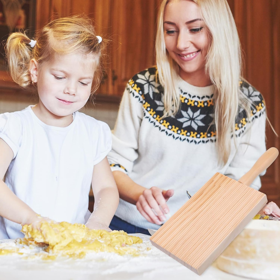Ensemble de planches et de pâtes Gnocchi en bois avec paddle à roulettes - Pasta Shapi italien authentique