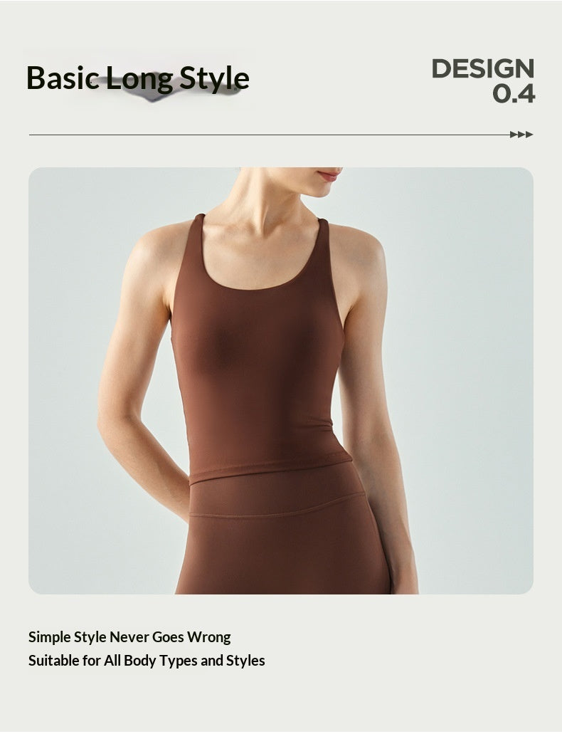 Veste de yoga longue durée pour femmes avec pad thoracique Coupe semi-fichée U-Neck Tight Street Back Sleeveless F