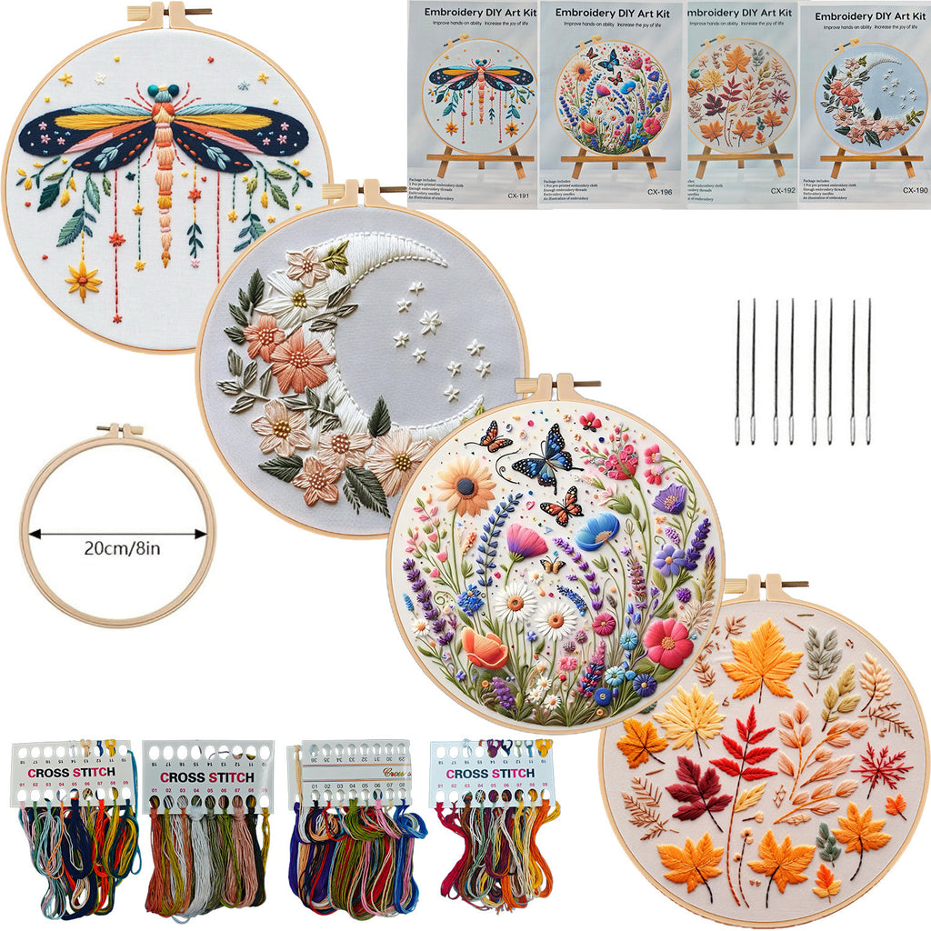 Broderie Diy Matériau Package Argent Lune Papillon Dragonfly Fallen Leaf Pattern