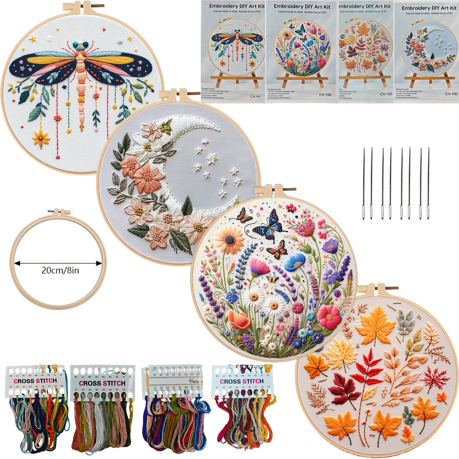 Broderie Diy Matériau Package Argent Lune Papillon Dragonfly Fallen Leaf Pattern