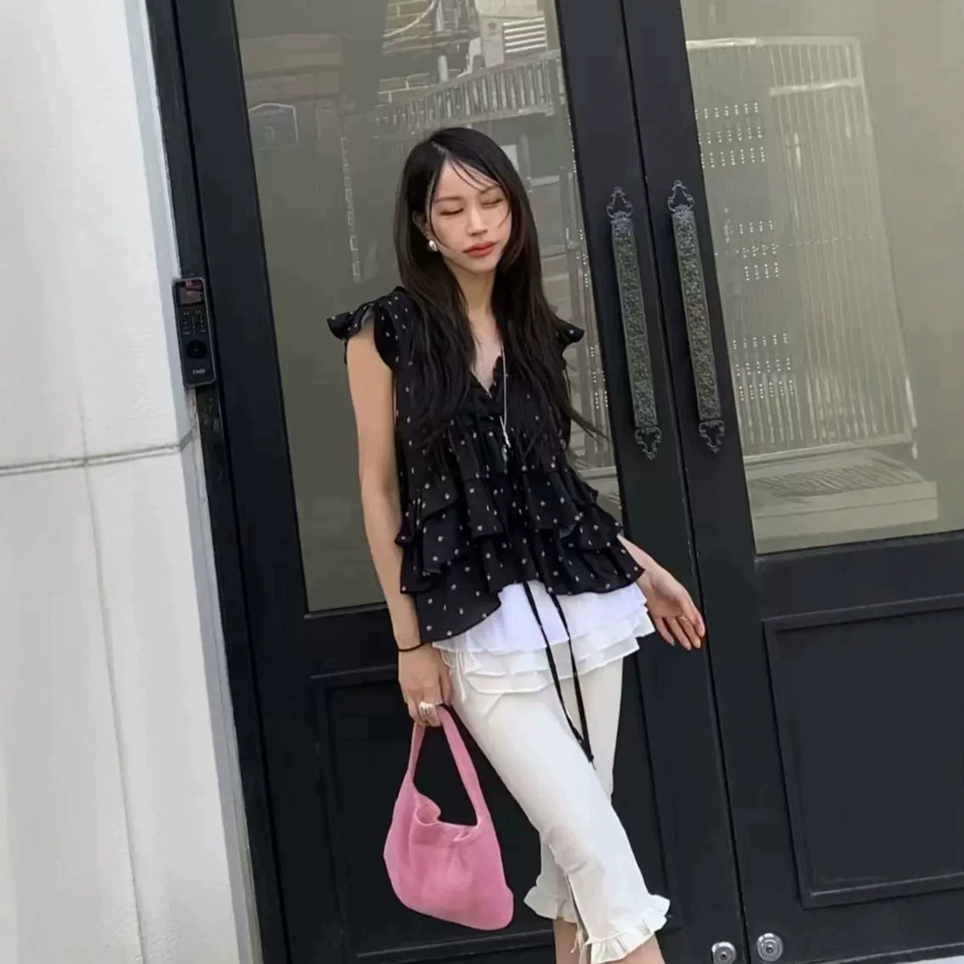 Veste de blouse plissée avec rubans