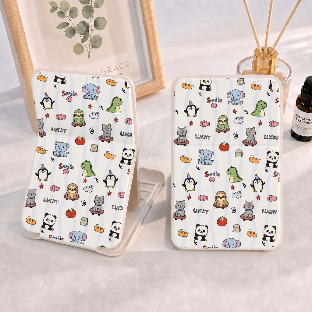 Mignon dessin animé animal imprimé pliant miroir compact