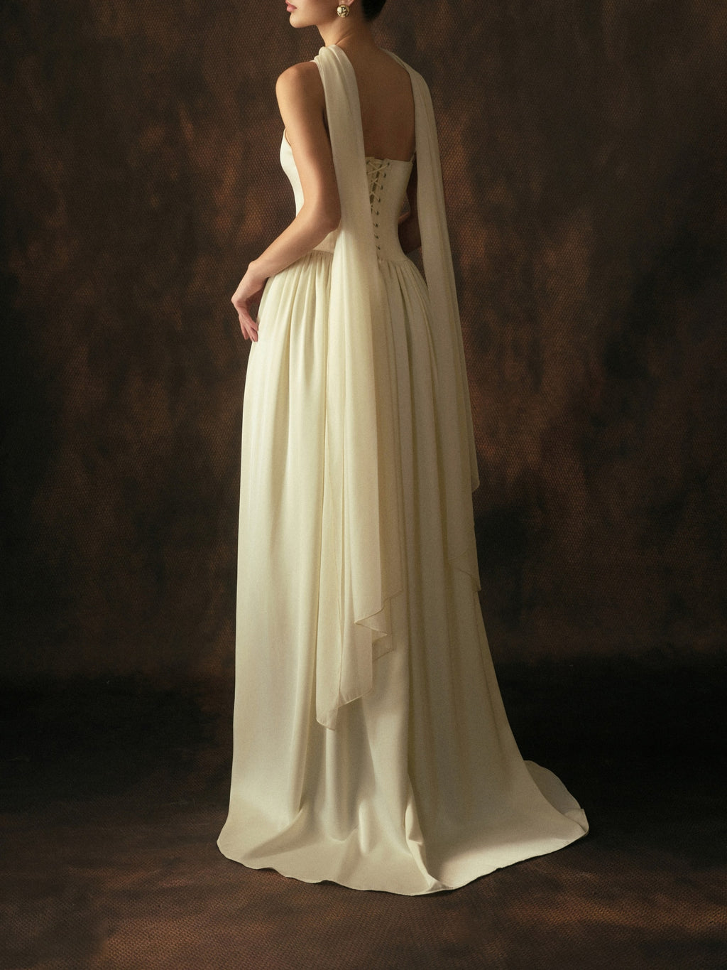 Satin Spaghetti Bracelet mariage soirée Gown avec écharpe