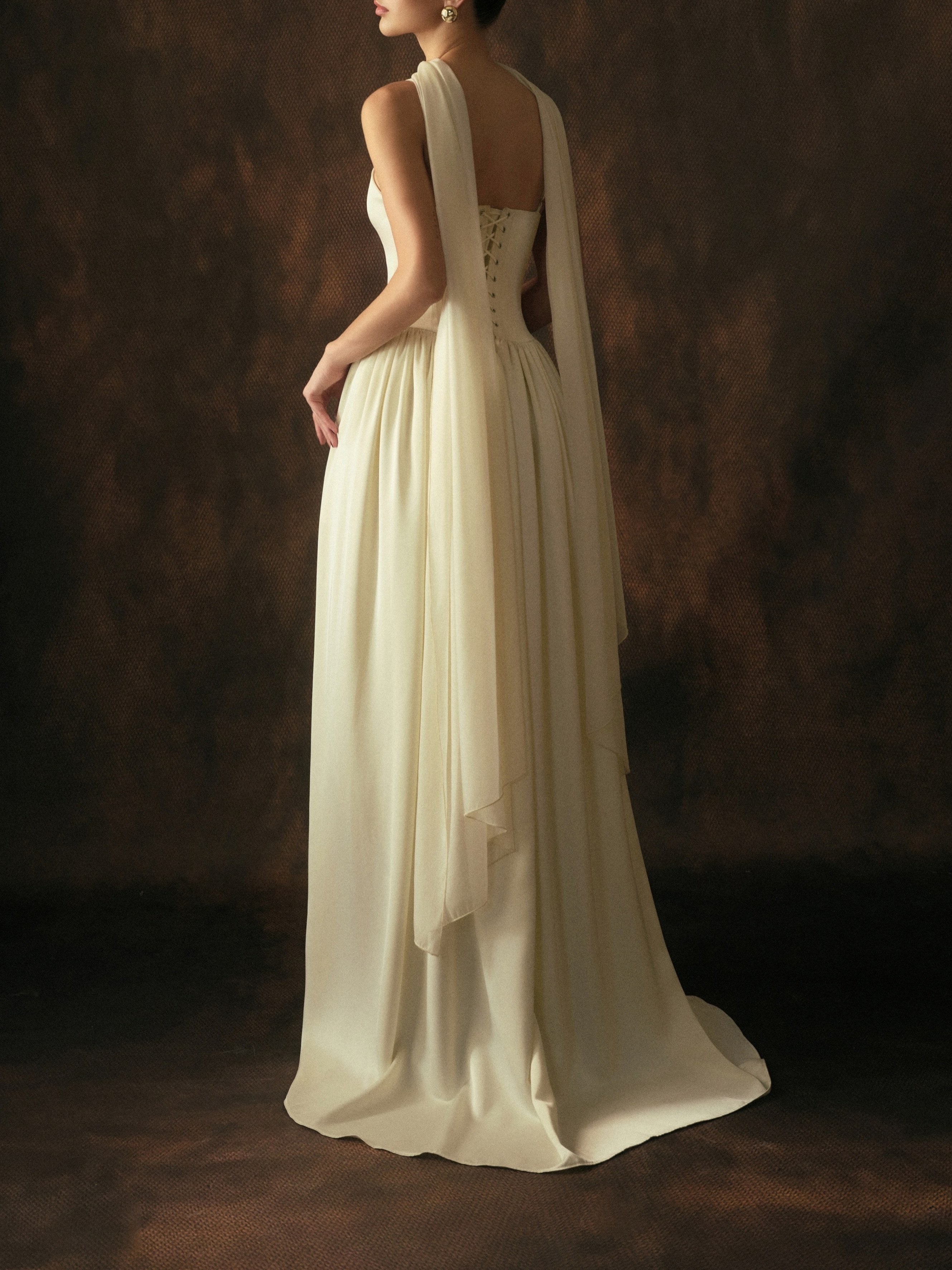 Satin Spaghetti Bracelet mariage soirée Gown avec écharpe