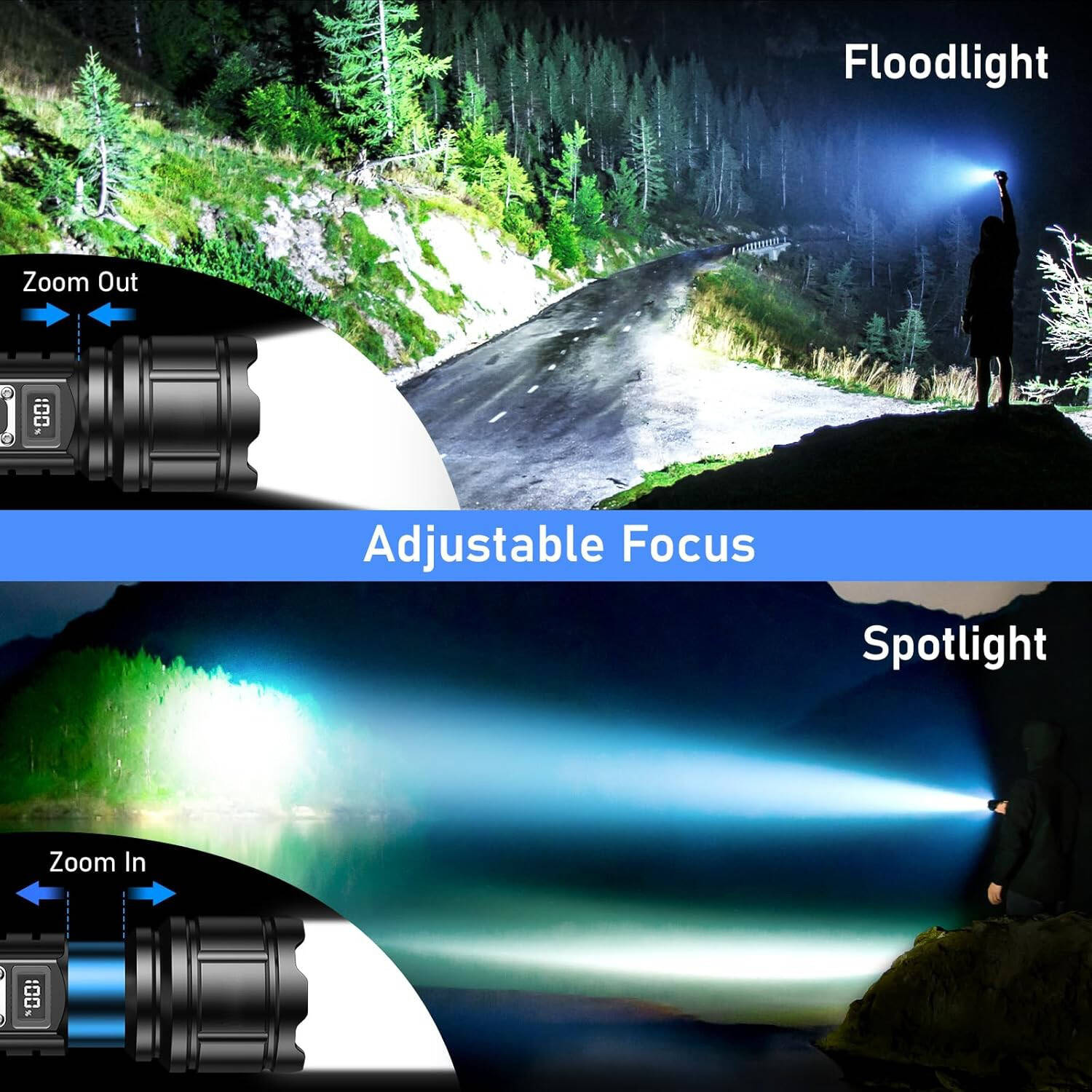 Projecteur portatif rechargeable avec affichage de batterie