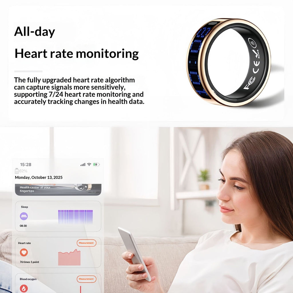 Anneau intelligent pour le compte pas de la fréquence cardiaque sang Oxygène et le suivi du sommeil