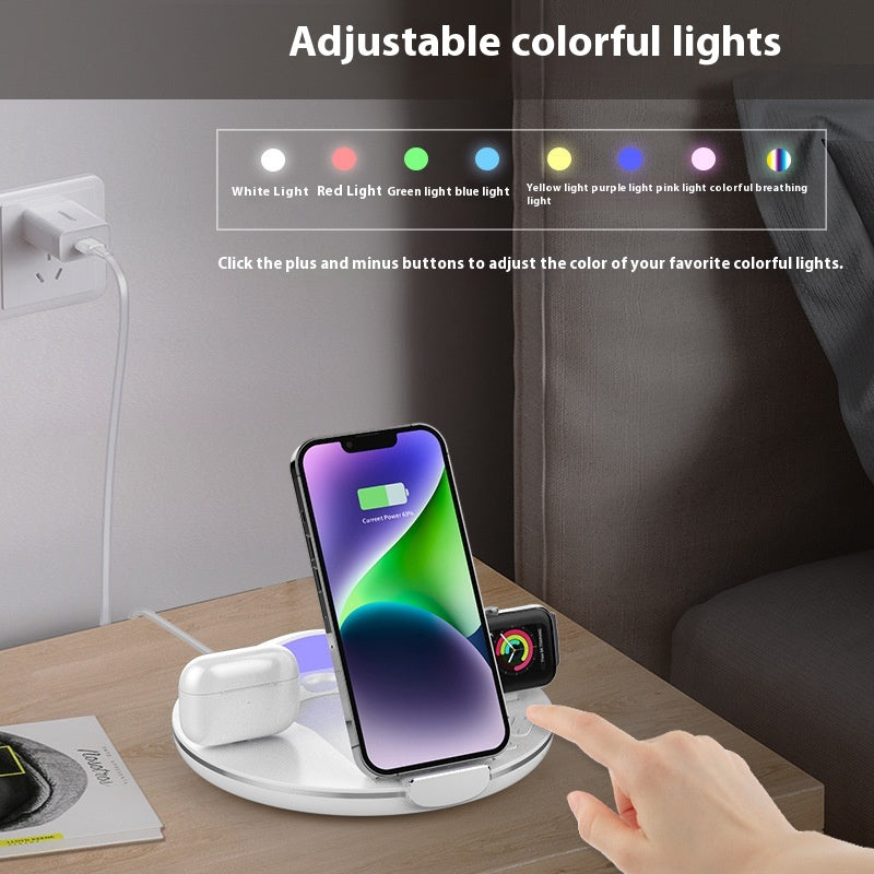 Support de téléphone de bureau vertical pliant sans fil trois en un