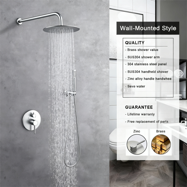 Système de douche Robinet de douche Combo Set mural avec tête de douche pluie 10" et main